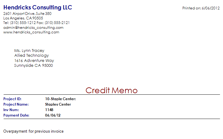 credit memos from the bank
